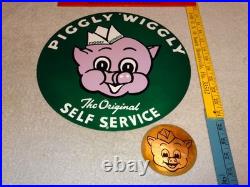 Vintage Lot Of 2 Piggly Wiggly? Pig Grocery Store 11 3/4 Porcelain Metal Sign Vintage Lot Of 2 Piggly Wiggly? Pig Grocery Store 11 3/4 Porcelain Metal Sign