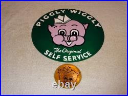 Vintage Lot Of 2 Piggly Wiggly? Pig Grocery Store 11 3/4 Porcelain Metal Sign