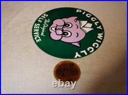 Vintage Lot Of 2 Piggly Wiggly? Pig Grocery Store 11 3/4 Porcelain Metal Sign