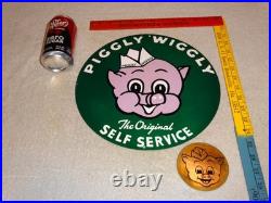 Vintage Lot Of 2 Piggly Wiggly? Pig Grocery Store 11 3/4 Porcelain Metal Sign
