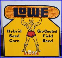 Vintage Lowe Hybrid Seed Corn Gro-Coated Field Seed Dealer Metal Sign 2'x2