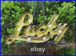 Vintage Lucky Tin Sign, Hand Made Metal 3-D Wall Art 27, Lighted, Man Cave