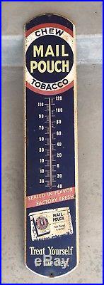 Vintage Mail Pouch Thermometer Tin Metal Chew Tobacco Sign 39