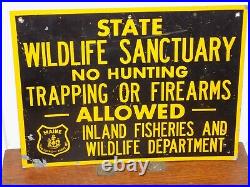 Vintage Maine State Wildlife Sanctuary No Hunting Metal Sign
