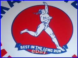 Vintage Marathon Mile Maker Gasoline 11 3/4 Porcelain Metal Oil Sign Pump Plate