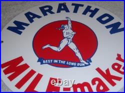 Vintage Marathon Mile Maker Gasoline 11 3/4 Porcelain Metal Oil Sign Pump Plate