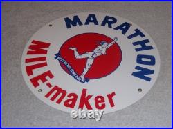 Vintage Marathon Mile Maker Gasoline 11 3/4 Porcelain Metal Oil Sign Pump Plate