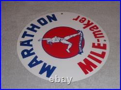 Vintage Marathon Mile Maker Gasoline 11 3/4 Porcelain Metal Oil Sign Pump Plate
