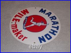 Vintage Marathon Mile Maker Gasoline 11 3/4 Porcelain Metal Oil Sign Pump Plate