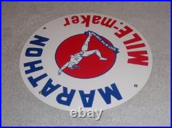 Vintage Marathon Mile Maker Gasoline 11 3/4 Porcelain Metal Oil Sign Pump Plate