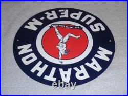 Vintage Marathon Super M Runner 11 3/4 Porcelain Metal Run Gasoline & Oil Sign