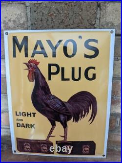 Vintage Mayo's Plug Light Dark Pipe Tobacco Porcelain Metal Gas Sign 13 X 16.5