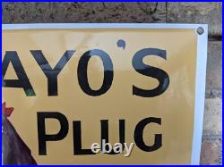 Vintage Mayo's Plug Light Dark Pipe Tobacco Porcelain Metal Gas Sign 13 X 16.5