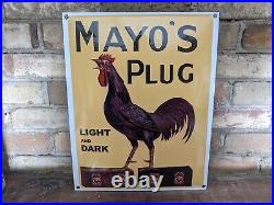 Vintage Mayo's Plug Light Dark Pipe Tobacco Porcelain Metal Gas Sign 13 X 16.5