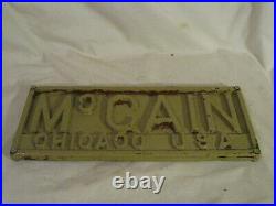 Vintage McCAIN CHICAGO USA heavy metal sign plaque deep steel 14 x 6