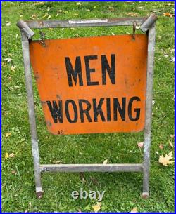 Vintage Men Working 2 Sided Foldable Metal Sign. Heavy 19 x 28