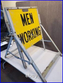 Vintage Men Working Folding Metal Sign, 2 Sided, Heavy Duty, Highway Maintenance