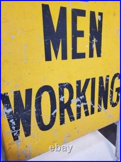 Vintage Men Working Folding Metal Sign, 2 Sided, Heavy Duty, Highway Maintenance