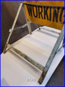 Vintage Men Working Folding Metal Sign, 2 Sided, Heavy Duty, Highway Maintenance