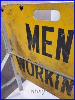 Vintage Men Working Folding Metal Sign, 2 Sided, Heavy Duty, Highway Maintenance