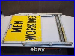 Vintage Men Working Folding Metal Sign, 2 Sided, Heavy Duty, Highway Maintenance