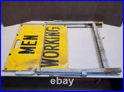 Vintage Men Working Folding Metal Sign, 2 Sided, Heavy Duty, Highway Maintenance