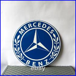 Vintage Mercedes-Benz Blue Laurel Logo Heavy Metal Sign 19.7 (50cm)