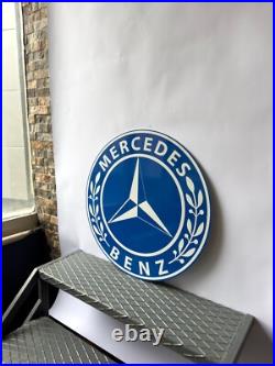 Vintage Mercedes-Benz Blue Laurel Logo Heavy Metal Sign 19.7 (50cm)
