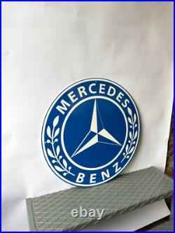 Vintage Mercedes-Benz Blue Laurel Logo Heavy Metal Sign 19.7 (50cm)