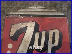 Vintage Metal 1950's 7UP Likes You Stout Sign Co. Embossed Deco Rare St. Louis