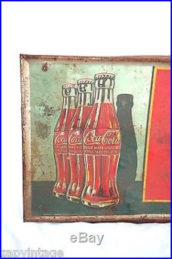 Vintage Metal 1950s Coca Cola Soda Pop Advertising Sign 18 X 54