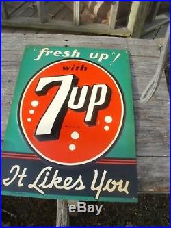 Vintage Metal 7up Soda Sign Almost Mint Condition