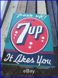 Vintage Metal 7up Soda Sign Almost Mint Condition