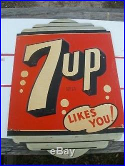 Vintage Metal 7up Soda Sign Great Condition Art Deco 1940s