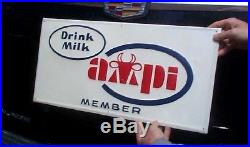 Vintage Metal Ampi Dairy Milk Farm Ranch Sign W Cow Graphic Near Mint
