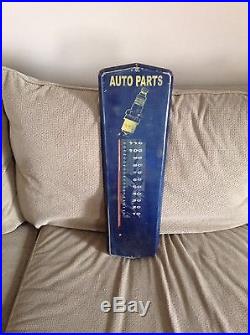 Vintage Metal Auto Parts Store Dealer Thermometer Sign 24 x 7 Gas Oil Car