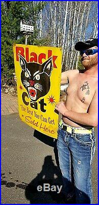 Vintage Metal Black Cat FIrework Fire Cracker Sign 35X23.75 Gr8 Graphics
