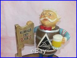 Vintage Metal Blatz On Draft Beer Barrel Man Sign Bar Display Figure Statue