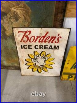 Vintage Metal Borden's Ice Cream Sign GAS STATION COUNTRY STORE SODA COLA OIL