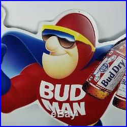 Vintage Metal Budman Beer Sign 30 x 33 1991 Budweiser Bud Man Advertising