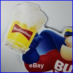 Vintage Metal Budman Beer Sign 30 x 33 1991 Budweiser Bud Man Advertising