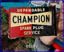 Vintage Metal Champion Flange Spark Plug Outboard Gas Oil Flange Sign 19x12