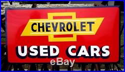 Vintage Metal Chevy CHEVROLET USED CARS Truck Gas Oil 36 Hand Painted Sign