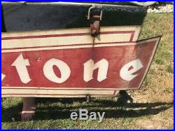Vintage Metal Double Sided FIRESTONE BOWTIE Sign With Original Hanging Bracket