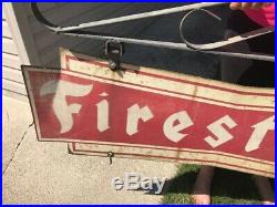 Vintage Metal Double Sided FIRESTONE BOWTIE Sign With Original Hanging Bracket