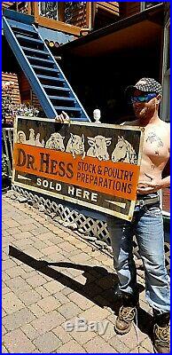 Vintage Metal Dr Hess Stock Poultry Feeds Chicken Cattle Cow Pig Horse Farm Sign