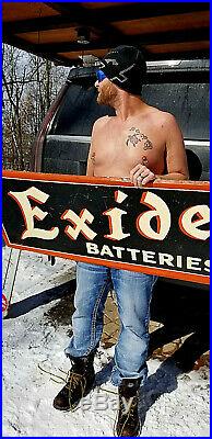 Vintage Metal Early 1938 Exide Battery Sign Oil Gas Gasoline Tire LG 49X19