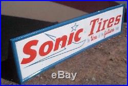 Vintage Metal Early Sonic Tires Advert Sign Gasoline Gas Oil 60X16 Futuristic
