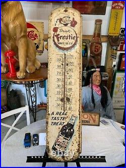 Vintage Metal FROSTIE Root Beer Original 36 Thermometer Sign GAS OIL SODA COLA