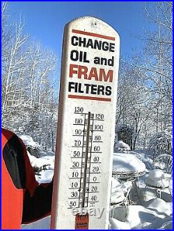 Vintage Metal Fram Auto Parts Thermometer Sign Oil Gasoline Service Station 39X8